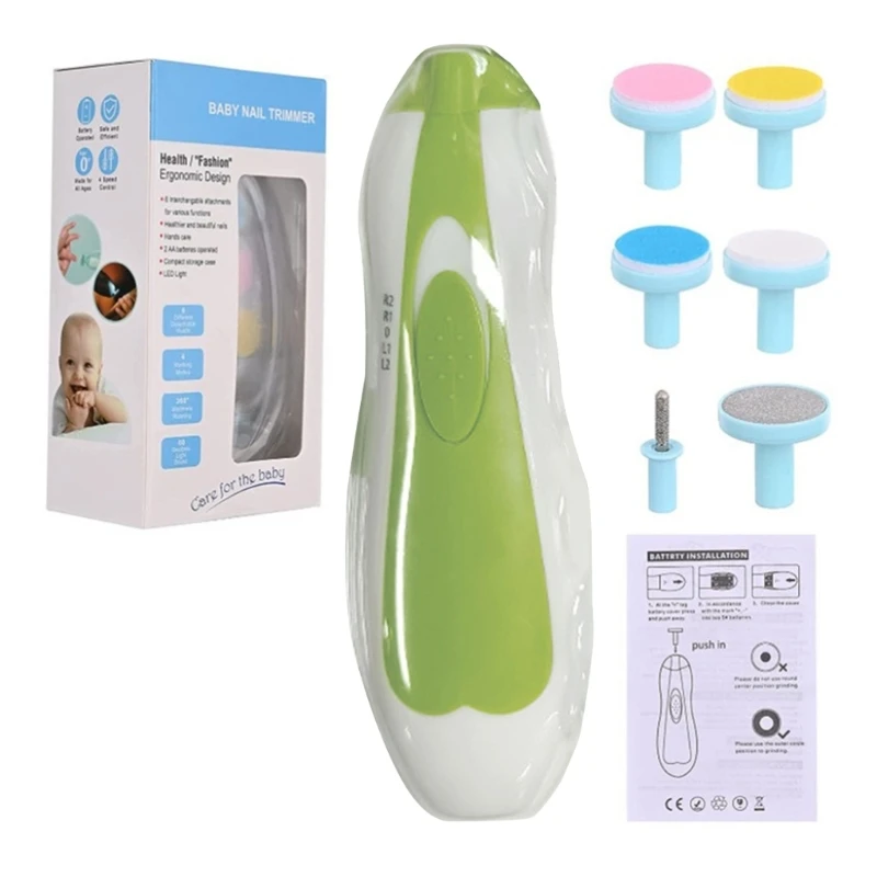 Kit de limes à ongles électriques 6 en 1 pour bébé, ensemble d'outils de meulage pour soins des ongles doux et sûrs QX2D