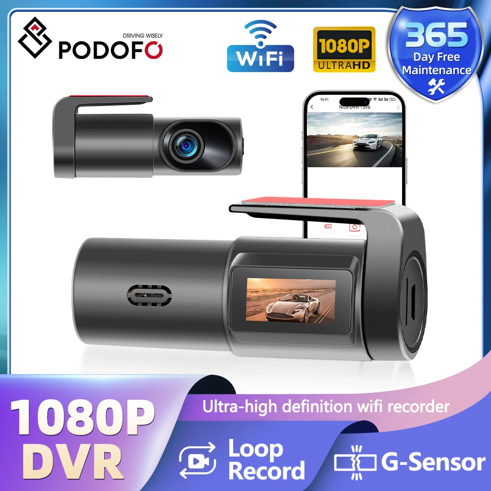 

Podofo Podofo 120degree wide-angle 1920*1080 HD Car driving recorder APP interconnected ultra-high definition wifi recorder