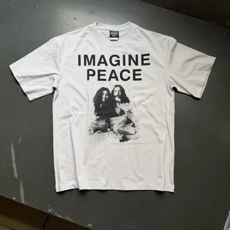 Trendy White Lettering Portrait Print Oversized Crew Neck Casual Couples Men's Women's SAINT T-shirt