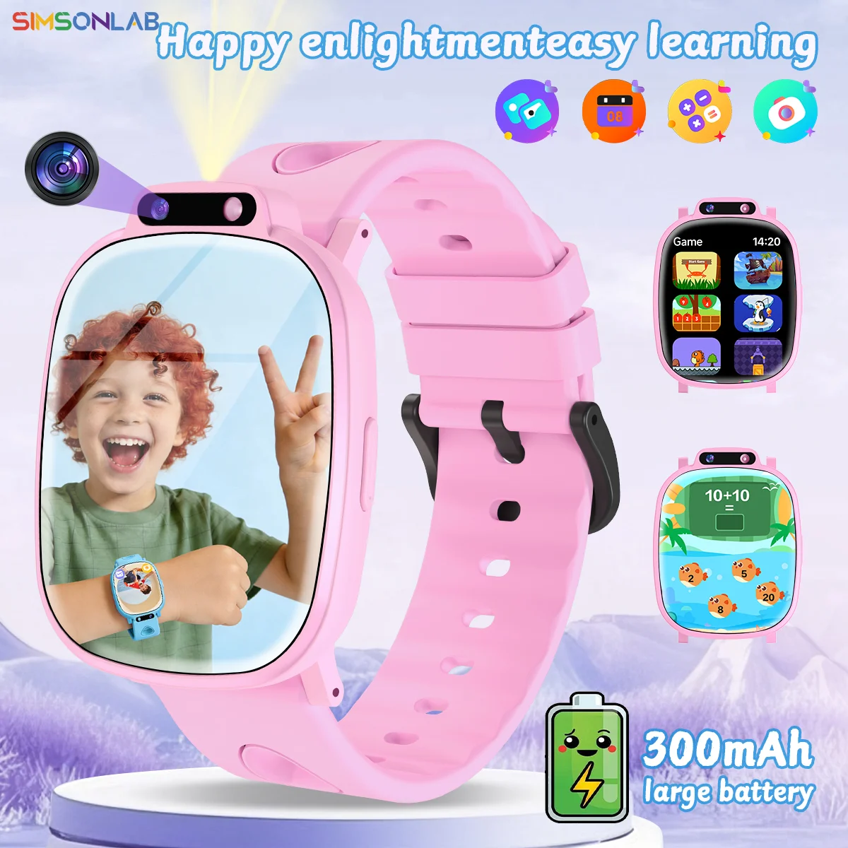 Kids Smartwatch HD Camera Video Recording Study Cards Flashlight 18 Games Calculator Customize Watch Face Birthday Gift Boy Girl