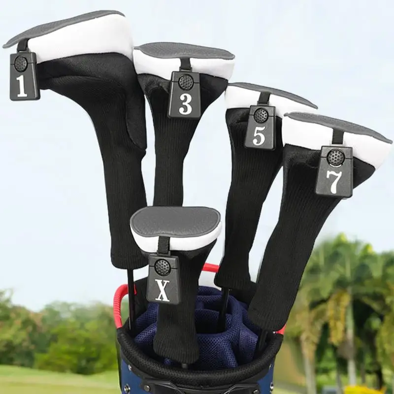 Head Covers For Golf Clubs Protective Club Covers Long Neck Dustproof 5 Pieces Golf Hybrid Headcover Anti-Slip Wood Hybrid Head