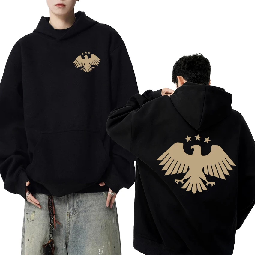 

Autumn Winter Men women harajuku black Sweatshirt Eagle of Syria Double Sided Graphic Hoodie Unisex Fleece Long sleeve pullovers