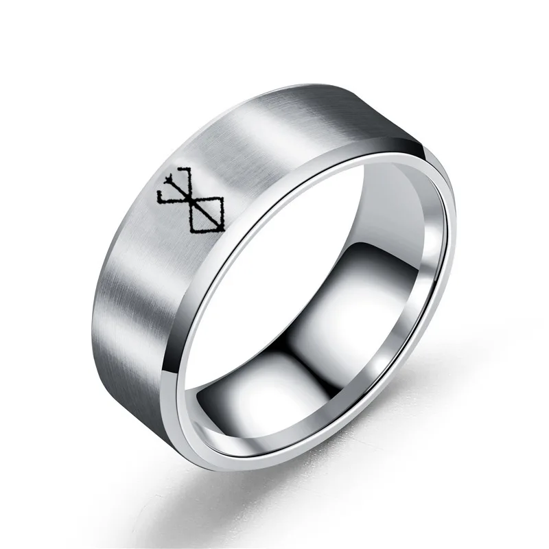 Anime Peripheral Berserk Ring Commemorative Fashion Simple Cool Laser Stainless Steel Ring Men Women Jewelry