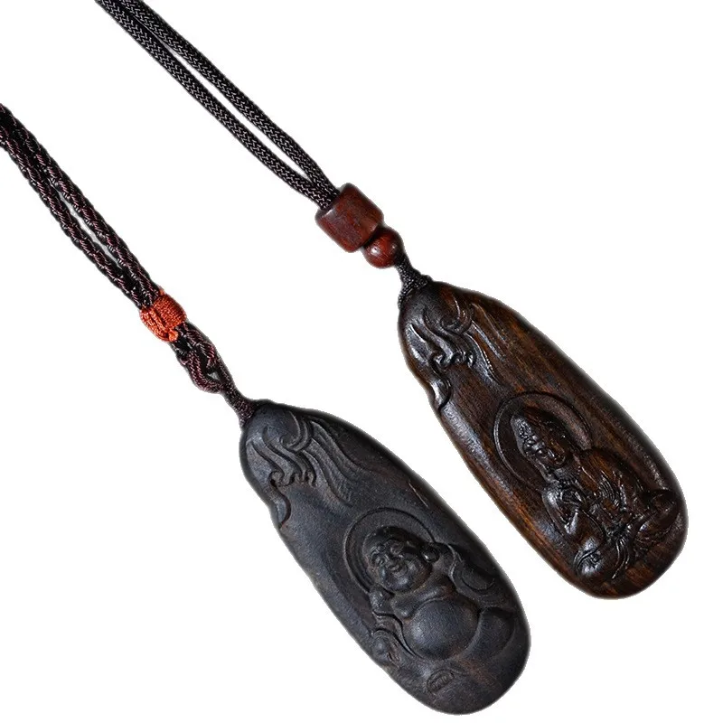 2025 New Style Agarwood Carved Pendant Couple Necklace Guanyin Maitreya Peace Tag Cultural Play Car Ornament