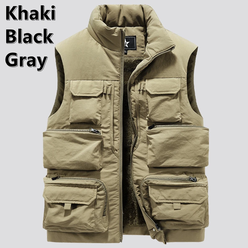 

M-6XL Men's Vest Coat Winter Sleeveless Jacket Waistcoat Thick Warm Fleece Workwear Tops Cargo Vest Windbreaker Fashion Big Size