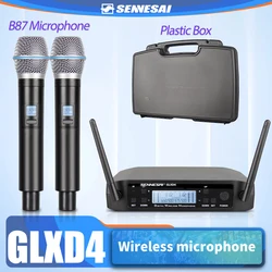 SENNESAI GLXD4 B87c Professional Dual Wireless Microphone 600-699mhz System Stage Performances UHF Dynamic 2 Channel Handheld