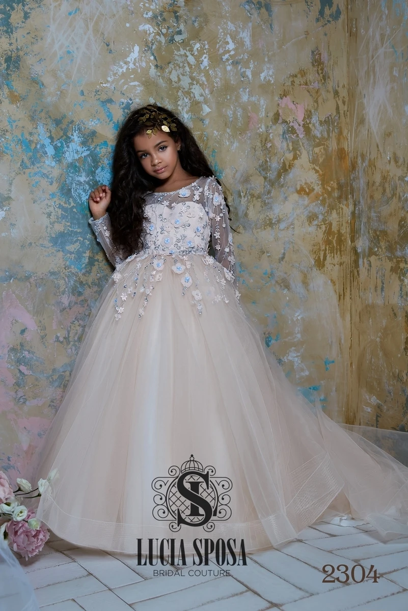 FATAPAESE-Robes de demoiselle d'honneur personnalisées pour enfants, jupe en tulle vintage en dentelle, floral avec nœud, ligne A, même fête de mariage