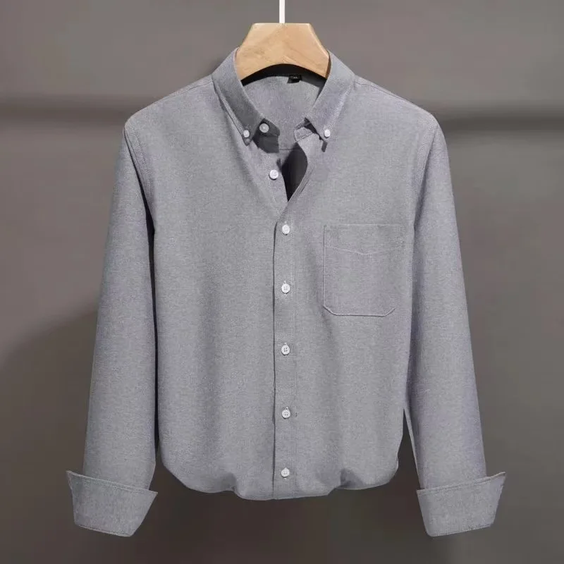 

Classic Men's Dress Shirts Long Sleeve Solid/Striped Basic Single Patch Pocket Formal Business Casual Office Social Blue Shirt