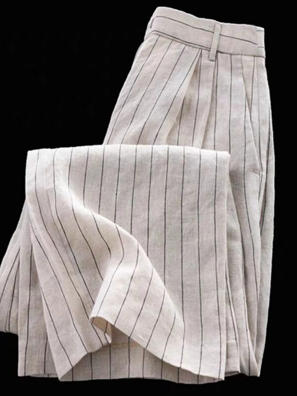 

Japanese Sle Linen Vertical Striped Loose Casual Pants plus Size Women's High Waist Long Trousers Slimming Wide Leg Pants