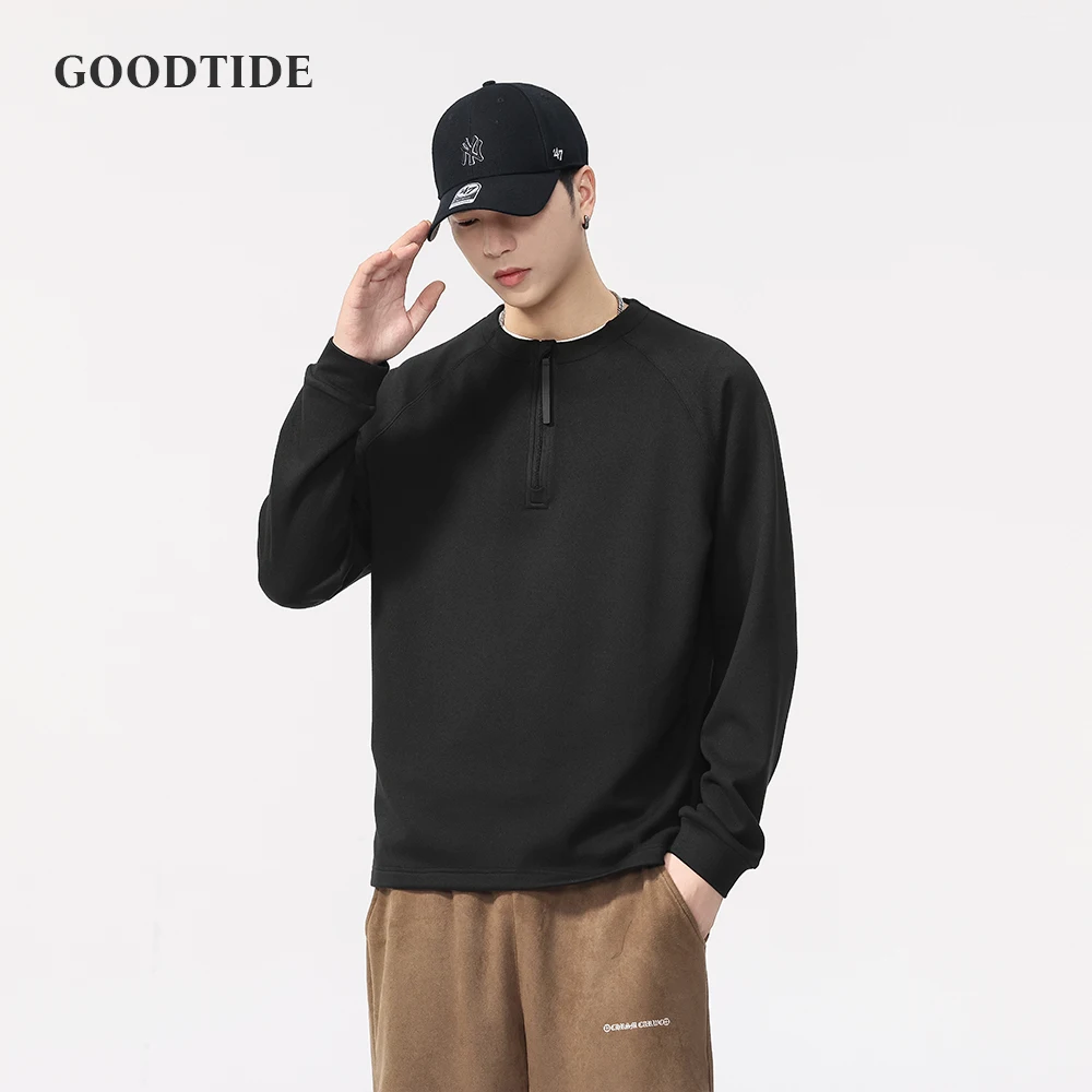

Fashion Men's Half-zip Long-sleeved T-shirt 2025 Spring And Autumn New Loose Casual Solid Color Top Pullover