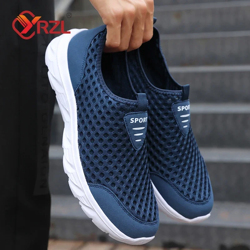 YRZL Breathable Mesh Shoes Men Slip on Male Casual Sneakers Anti-slip Mens Non Slip Flats Outdoor Walking Shoes for Man