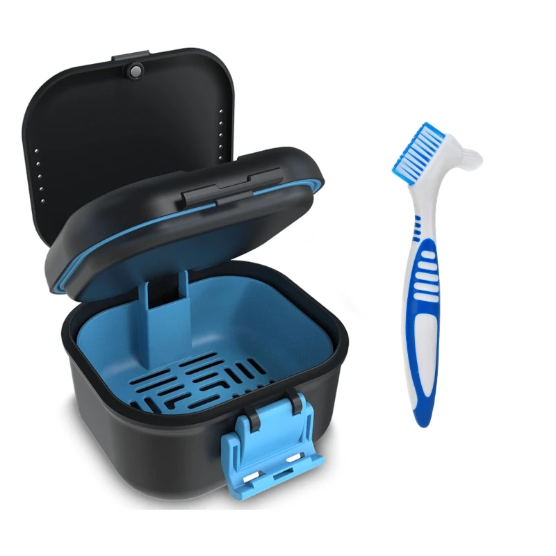 

Герметичный дорожный ящик для хранения протезов с фильтром и маленькой щеткой, портативный чехол для замачивания для чистки фиксатора
