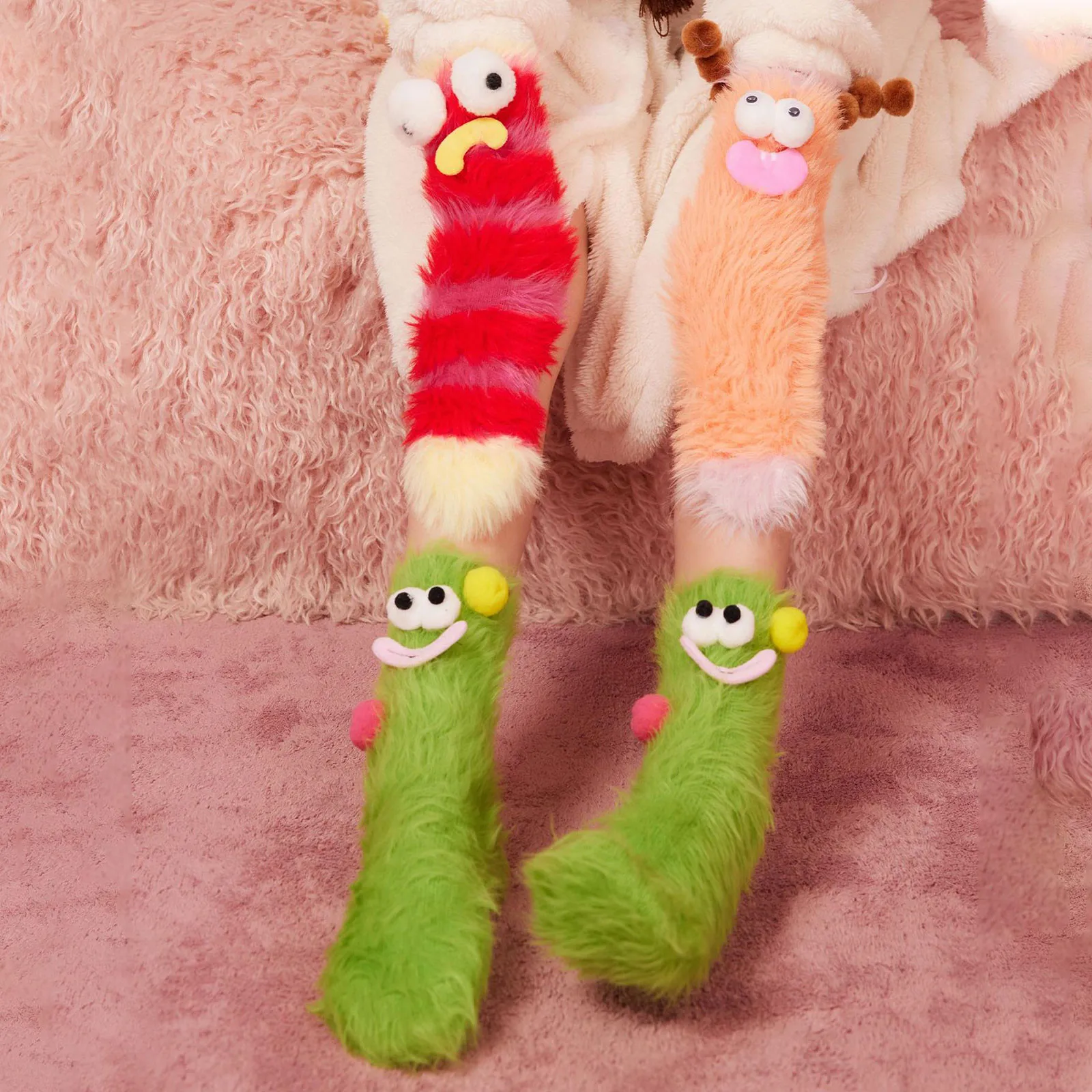 

Warm Cozy Puffy Cartoon Monsters Socksfunny Fuzzy Sockswinter Soft Sleeping Sockscartoon Plush Monsters Sock For Girls Women