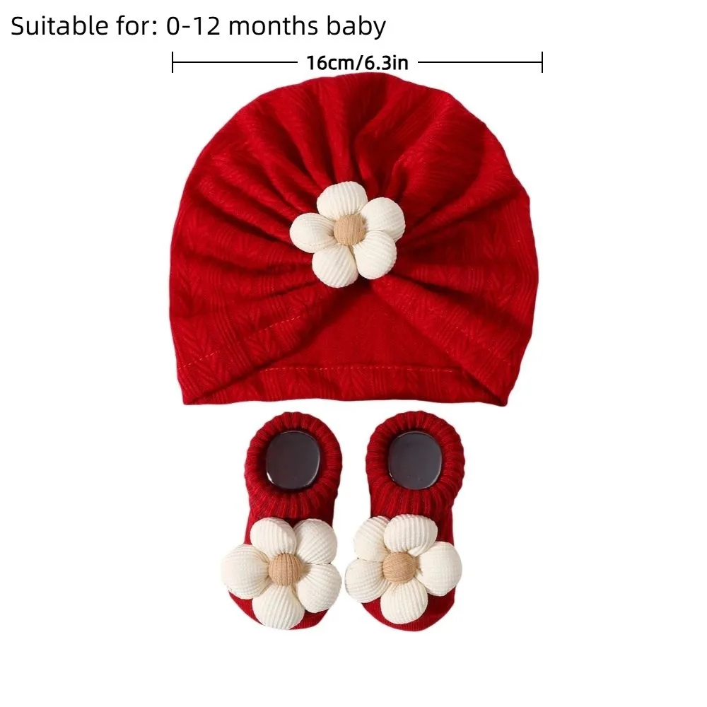 Bonito flor infantil turbante chapéu meias conjunto de algodão macio elástico lenço chapéu respirável leve chapéu meia conjunto recém-nascido suprimentos