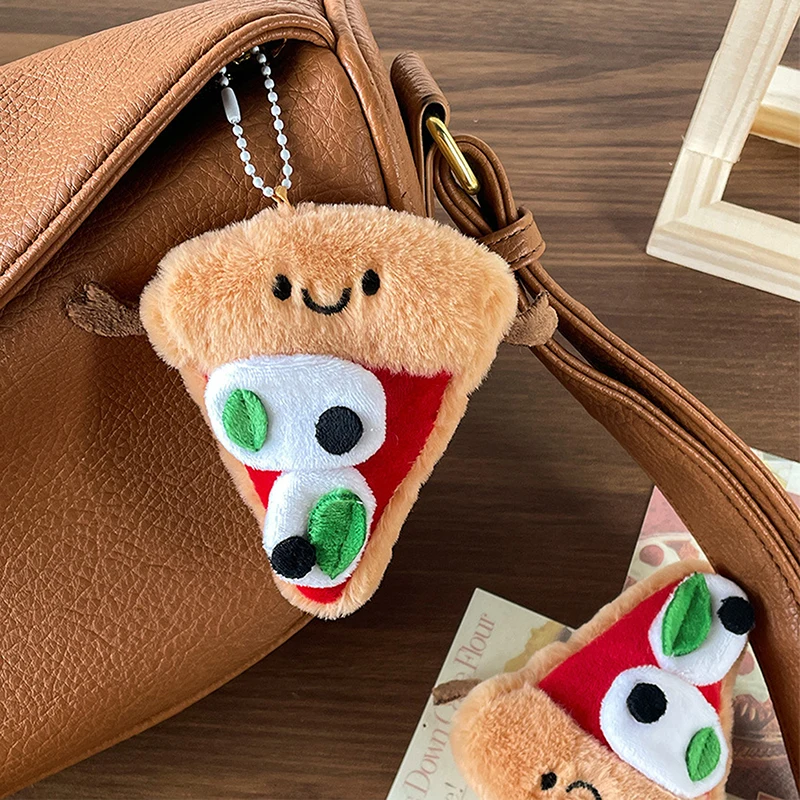Venda quente bonito pelúcia mini pizza pingente menina mochila pingente presente de aniversário chave pingente