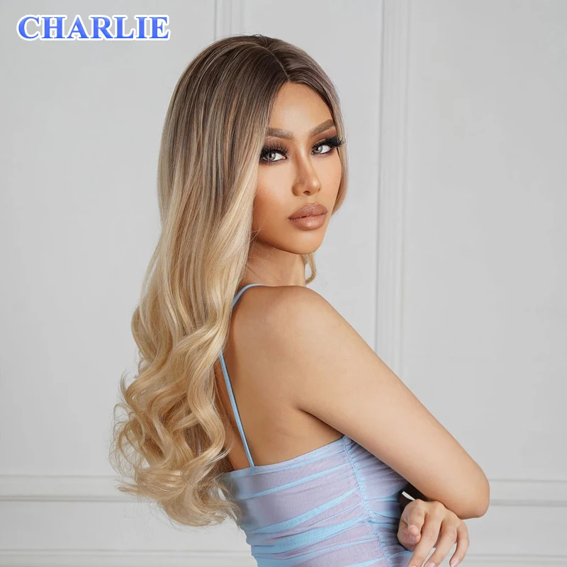 Perruque Synthétique Naturelle Longue et Ondulée pour Femme, Brun, Ombre, Blond, Fibre Pré-Plumée, Chaleur Moyenne, Degré de Chaleur, Utilisation 03