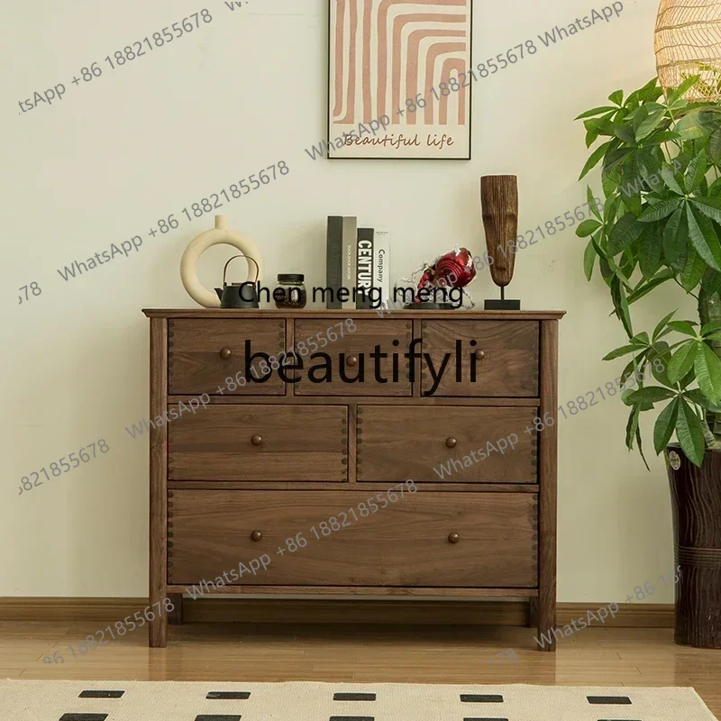 32Solid wood six-bucket cabinet Nordic bedroom storage North American black walnut oak storage cabinet