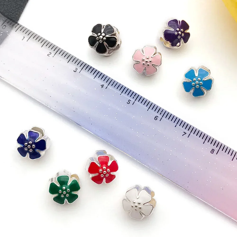 8 Uds. De accesorios de joyería de 10mm, aleación de flor de cerezo, cuentas con orificio grande, pulsera de cuentas Diy, suministros para hacer collares, venta al por mayor