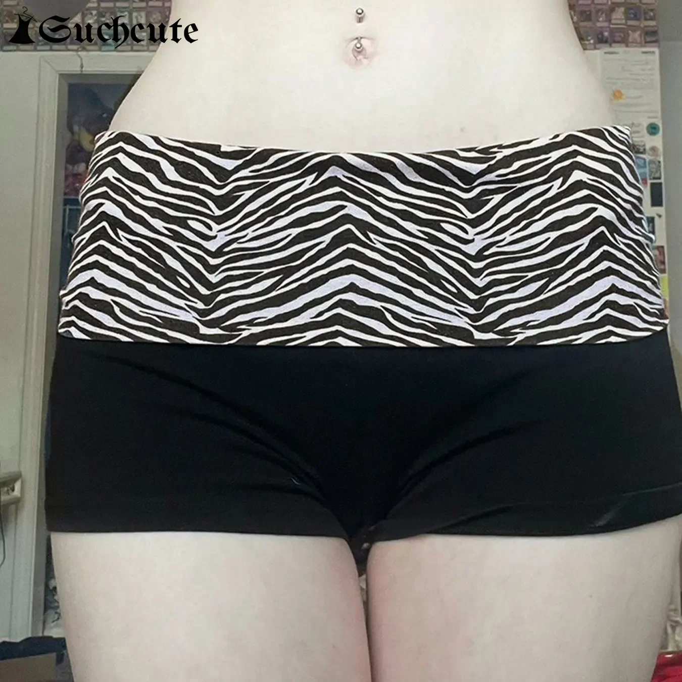 

Casual Zebra Print Elastic Shorts Female Skinny Low-waisted Mini Short Y2K Harajuku Slim Bottoms Summer Homewear 2025
