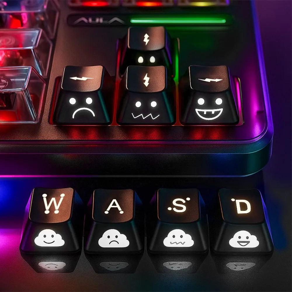 

Симпатичные колпачки для клавиш с подсветкой эмо, набор WASD, клавиши направления стрелки, черная крышка для клавиш с широкой подсветкой для механической клавиатуры для переключателя MX