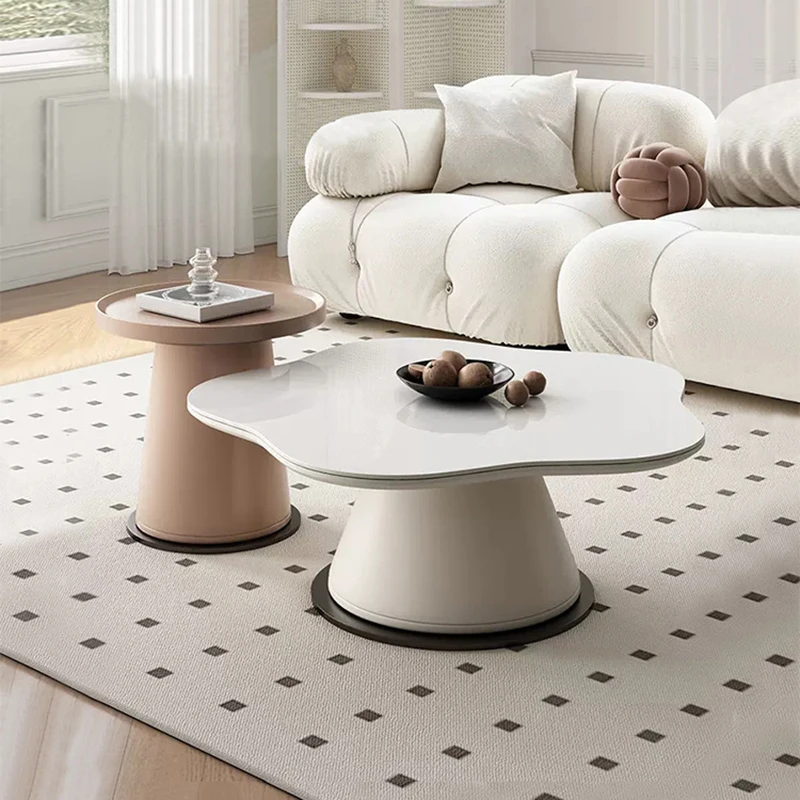 

Журнальный столик в скандинавском кремовом стиле с каменной тарелкой, современный минималистичный дизайн в форме цветка, журнальные столики для гостиной, мебель для дома FYCT