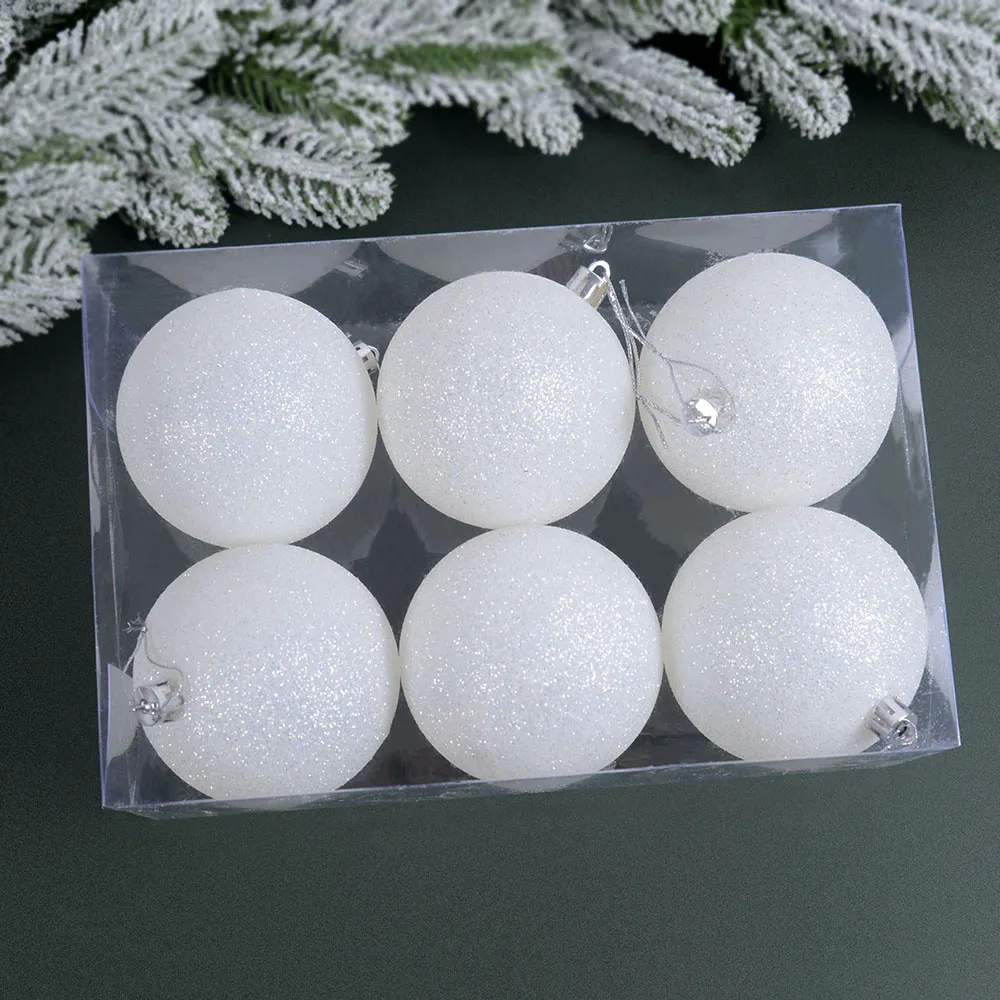 6pcs/box Glitter White Christmas Balls Ornament Christmas Tree Hanging Pendant Merry Xmas Decoration For Home New Year Navidad