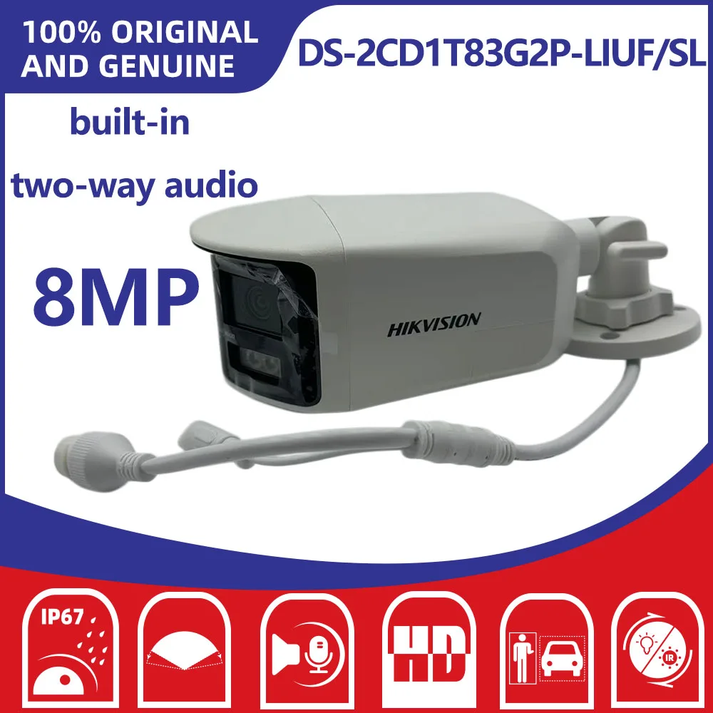 Hikvision DS-2CD1T83G2P-LIUF/SL 8MP Dual Lens Stitched Wide Angle Smart Hybrid Light Bullet Network Camera TwoWay Audio PoE IP67