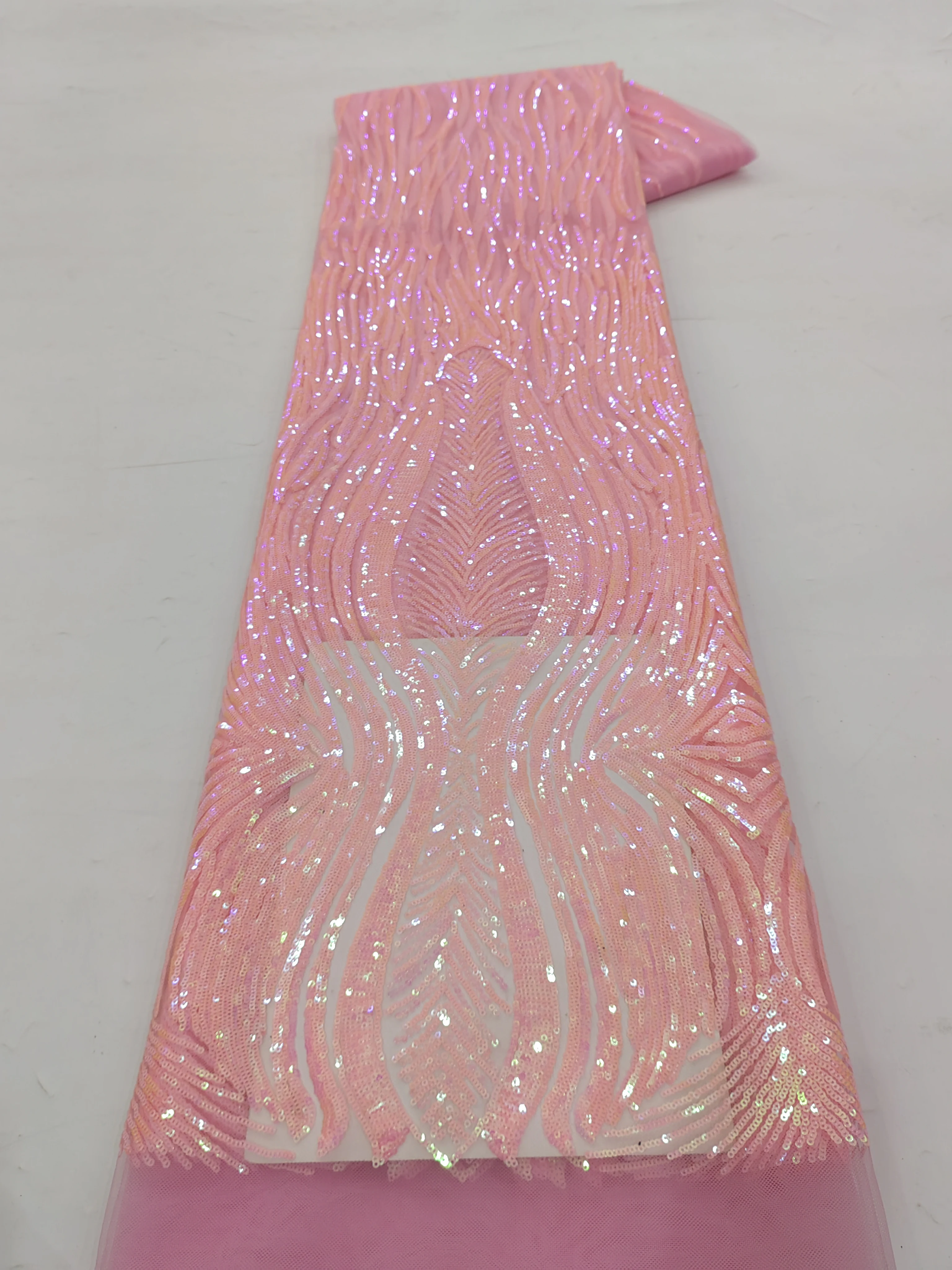 New Fashion Pink Sequins African Lace Fabric For Wedding 2026 High Quality French Lace Fabric For Women Party Dress Sew LJL2607