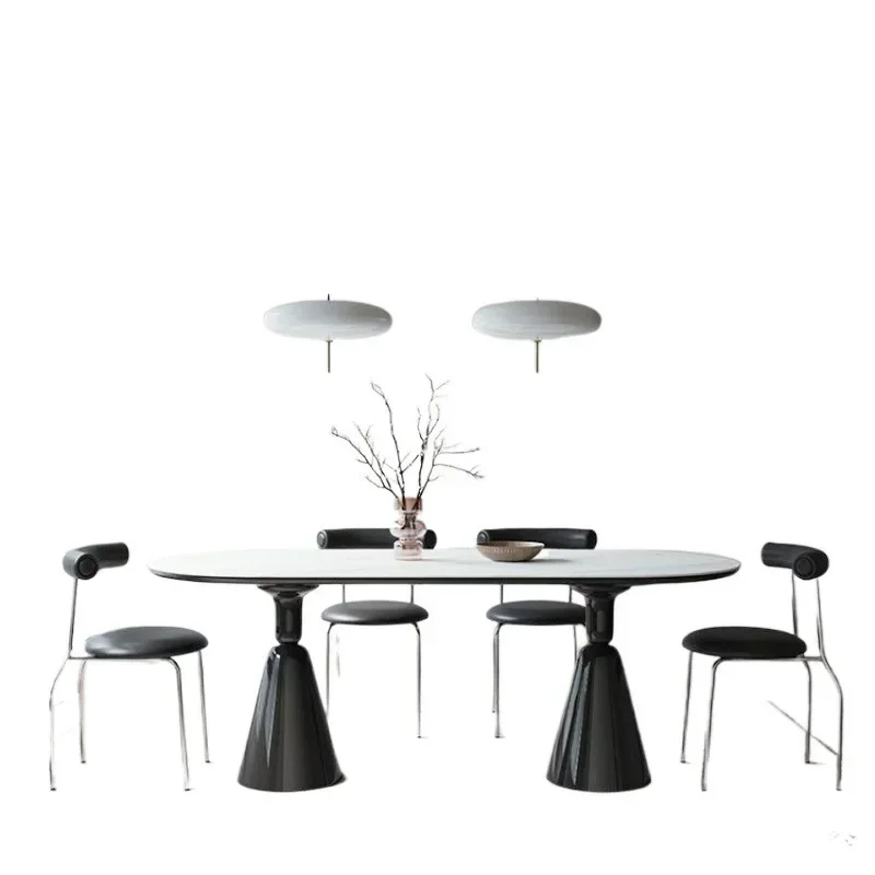 French Nordic style rock slab dining table and chair combination light luxury modern simple small apartment household oval dinin
