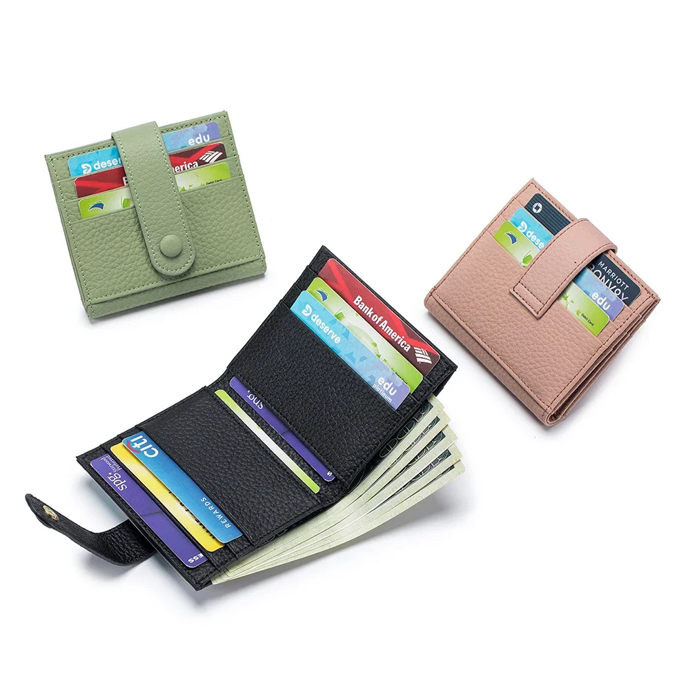 Genuine Leather Women's Short Ultra-thin Small Wallet Multiple Card Slots and Delicate Cowhide Wallet Card Holder Purse Wallets
