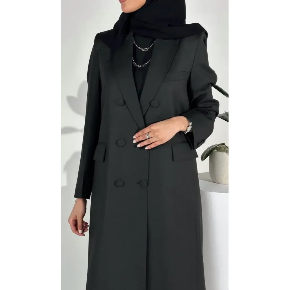 Formal Black Women Blazer Fashion Prom Party Wedding Long Coat 1 Piece New Outerwear Elegant Shawl Lapel Double Breasted Jacket