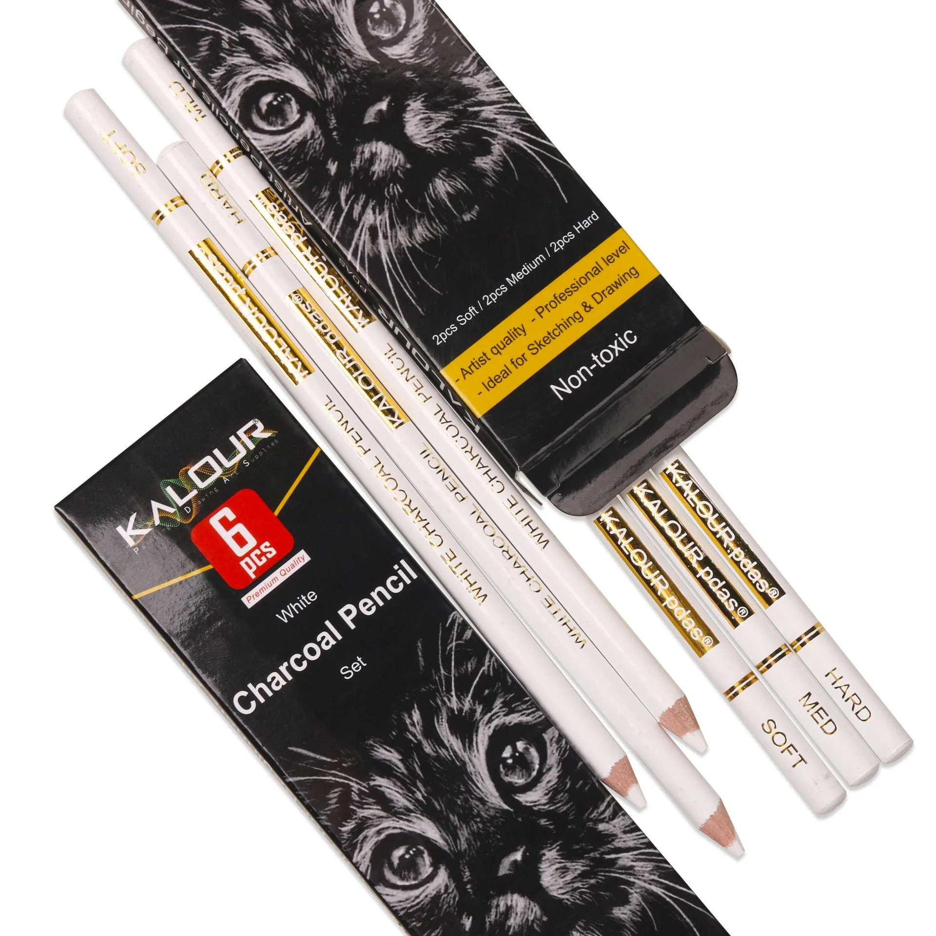 6/12pcs KALOUR Carbon Pencil  Professional High gloss Pencil White/Black Colorful Carbon Sketch Pencil Art Drawing Tools Supplie