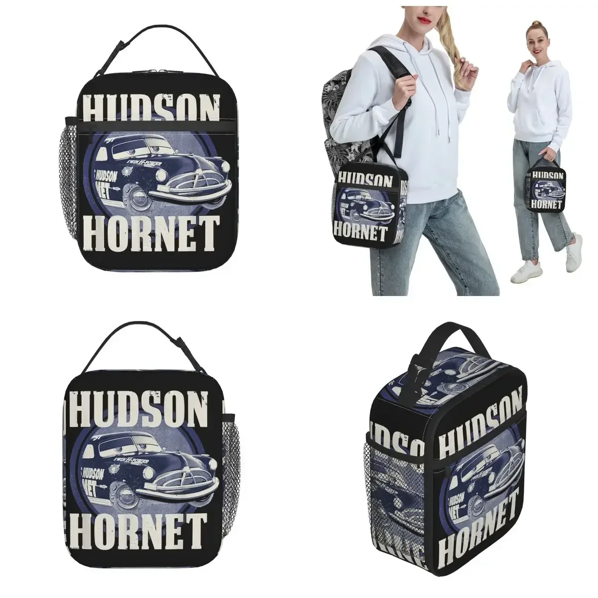 Lightning McQueen Hudson Hornet Badge Cars Lunch Bags Portable  Meal Container Cooler Bag Tote Lunch Box Picnic Bento Pouch