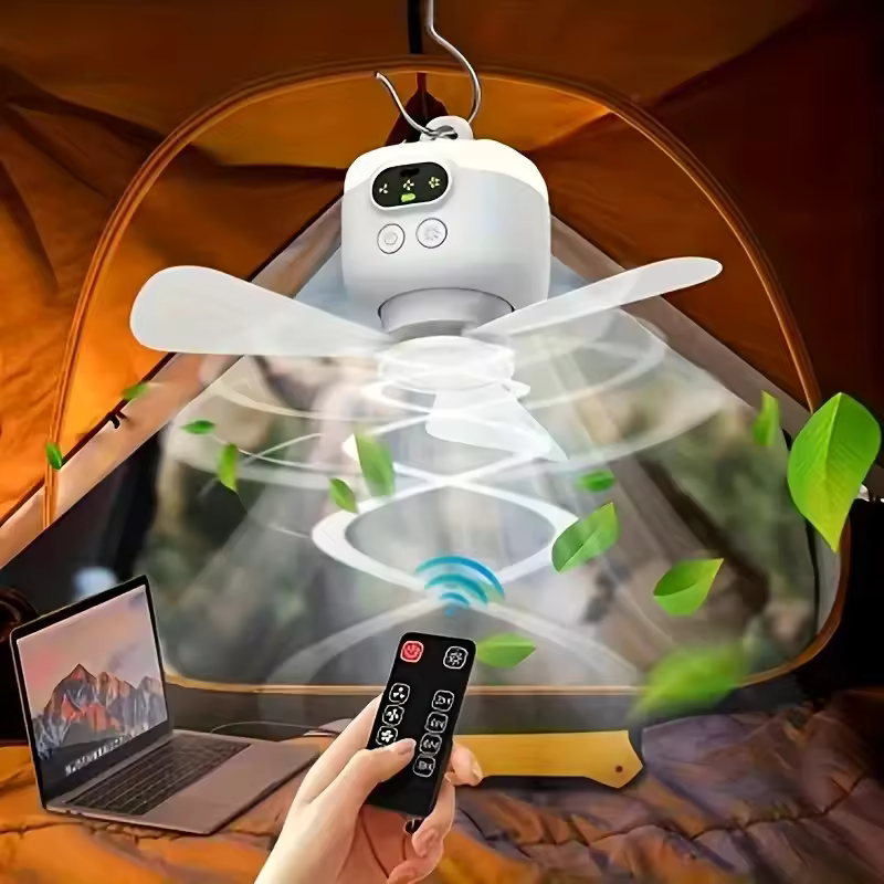 New 8000mAh Rechargeable Ceiling Fan Large Wind Removable Blades with Night Lamp Lighting Remote Control Outdoor Camping Fan