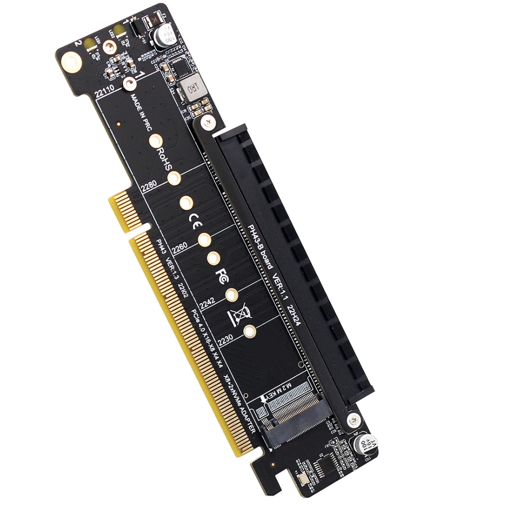 PCIE4.0 X16 إلى X8 + X4 + X4 الفاصل محول بطاقة ل M.2 NVME 2230-22110 SSD / SFF-8639 بطاقة PCI-Express 4.0 التوسع الناهض بطاقة