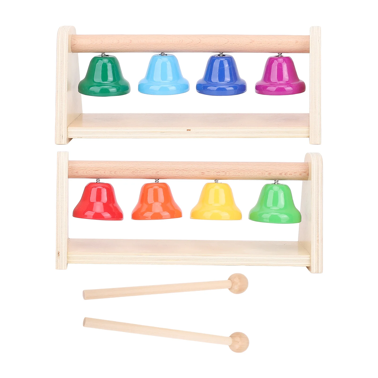 Xilófono Musical de 8 notas, Base de madera, campanas de mano coloridas con 2 mazos para niños, desarrollo de iluminación y coordinación musical