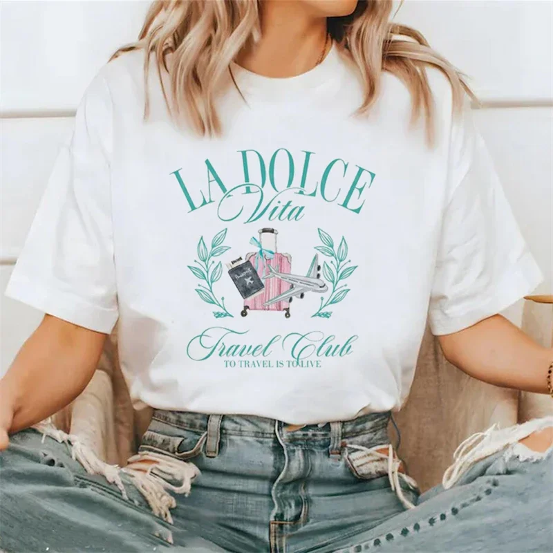 

Cute Kawaii Short-sleeved Top for Women, Fashionable Pattern Print Summer Round-neck Style Casual Vacation T-shirt