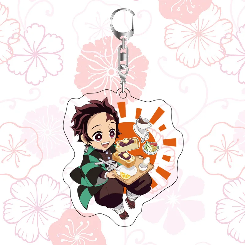 Lindo llavero acrílico de Anime Kamado Tanjirou Nezuko Makomo Agatsuma Zenitsu Hashibira Inosuke lindo un bolso de cuerda paquete adornos