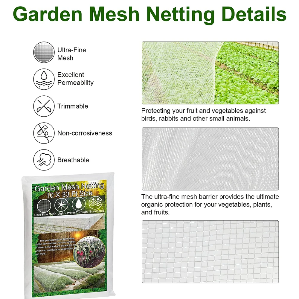 Garden Vegetable Insect Net Cover, Plant Flower Care Protection Network, Bird Pest Prevention Control Mesh, 6 m, 10m Long