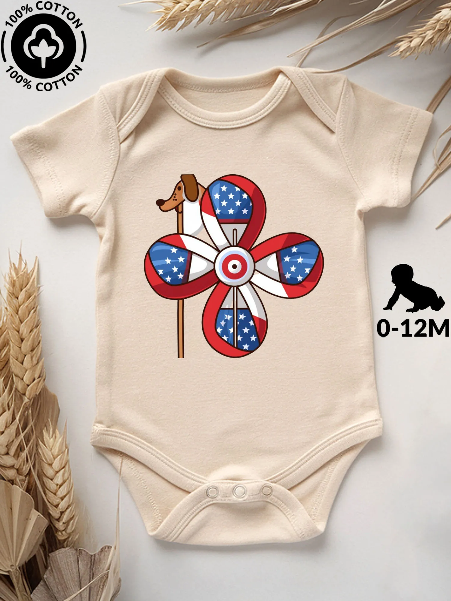 

Комбинезон-боди для малышей унисекс с принтом «Собачий ветряной колоброд», красно-бело-синий, 100% хлопок, мягкий, всесезонный, бежевый, 190 г/м²