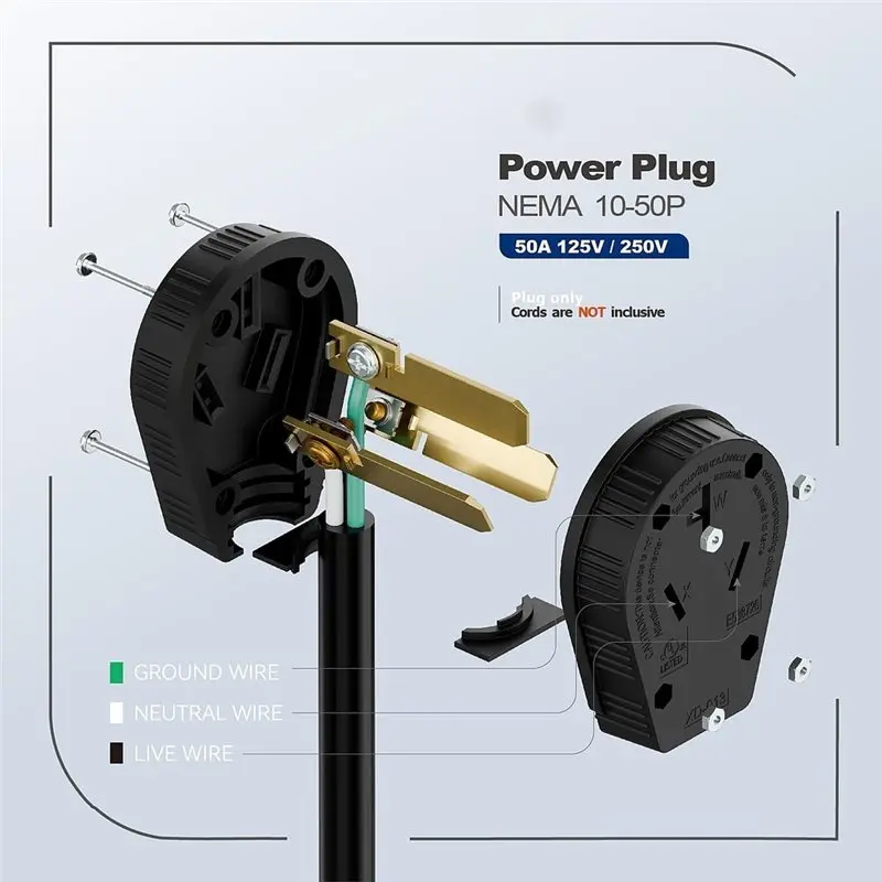 AB41-US Industrial Plug, 50-Amp 10-50P, 50A 125/250V Plug For Dryers, Stoves, And Generators US PLUG