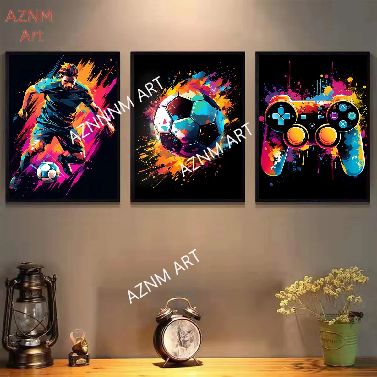 1PC/3 stücke Neon Gaming Fußball Leinwand Drucke Poster Trendy Pop Ästhetik Kunstdrucke Jungen Schlafzimmer Wand Kunst home Decor Kunst Poster