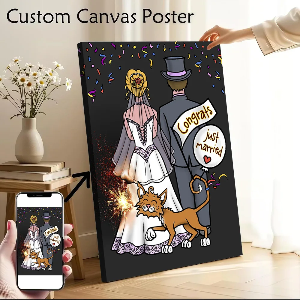 Congrats Just Married Canvas Wall Arts Poster Customizable Pictures Printing for Room Decorative Picture Personalized Painting