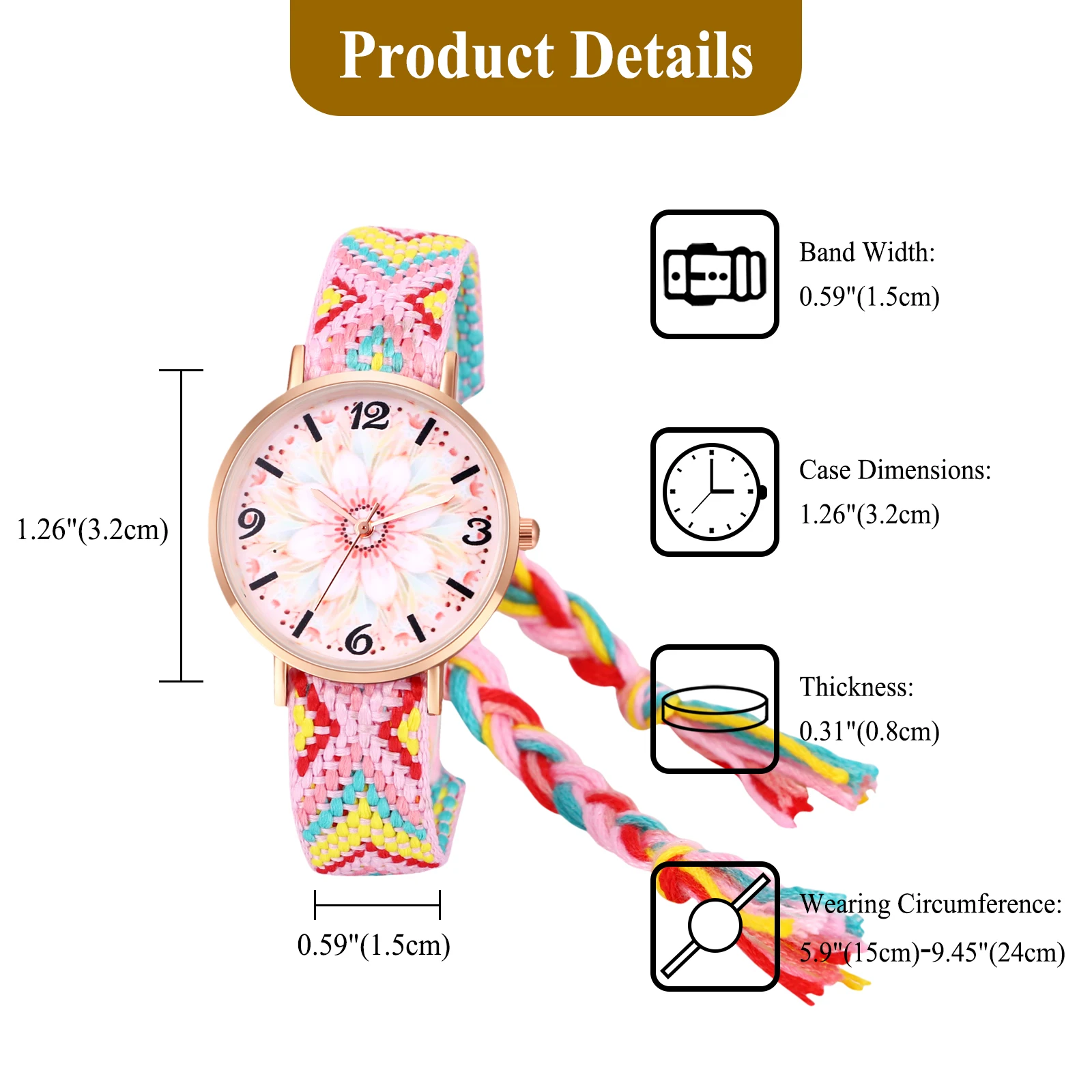 Lancarro Bohemian Ladies bracciale Watch Woven Rainbow Strap Floral Print Dial Analog Quartz Watch Girl Gift