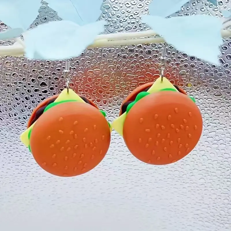 6PCS resin burger earrings, fun simulated food potato chip accessories