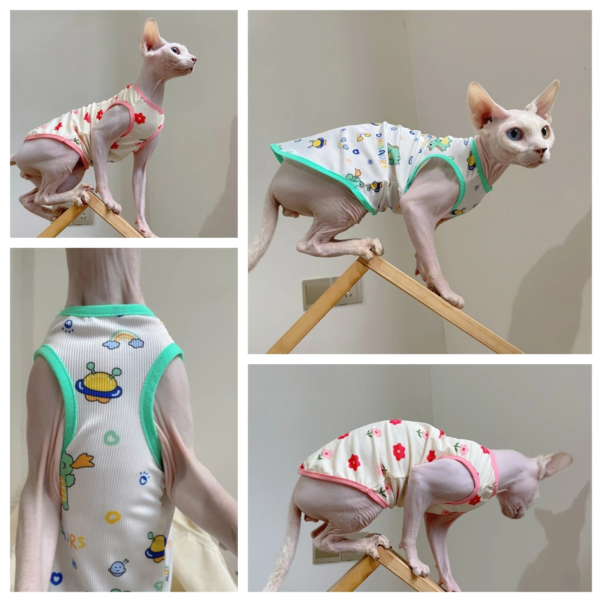 Fashion Sphynx Cat Cool Fabric Vest Hairless Cat Clothes Devon Rex Comfort Cartoon Coat in Summer Spring Outwear Pet supplies