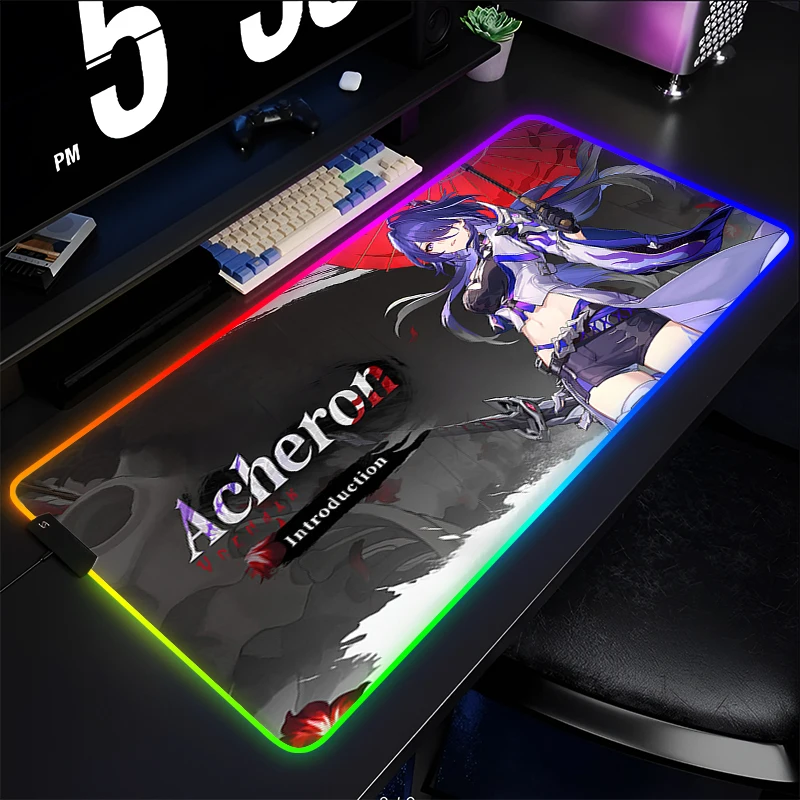 

Коврик для мыши RGB Компьютерный Honkai Star Rail Acheron Коврик для клавиатуры Ковер Игровые аксессуары Коврик для мыши Светодиодный ПК Аниме Девушка Геймер Настольный коврик