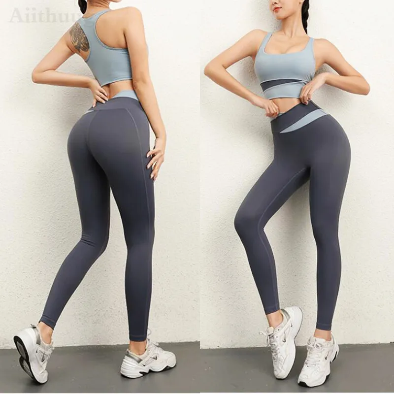 Aiithuug Yoga Set Gym Workout Leggings Yoga Bras Sports Wear Top Legging Set Gym Fitness Wearing Running Fashion Set Gym Wear