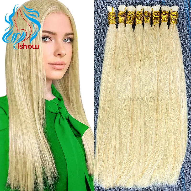 Cabello humano sin trama a granel, cabello vietnamita virgen Remy, liso, 22-30 pulgadas, 100g, 100% Rubio, 613, extensión de cabello liso