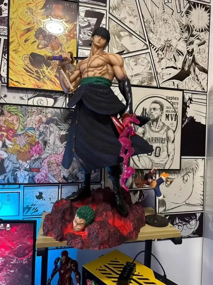 70cm One Piece 1/3 Noszący Nóż Zoron Bardzo Duży Rozmiar Ognisty Pięścią Ace Figurka Anime Ornament Model Gk Statua Prezent Urodzinowy dla Chłopców